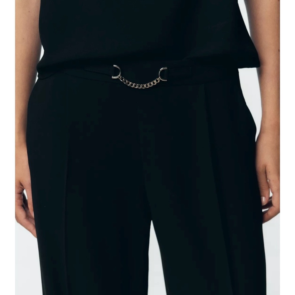 NWT Zara Classic Black Chain Wide Leg Pleated Trousers XS - Picture 3 of 12